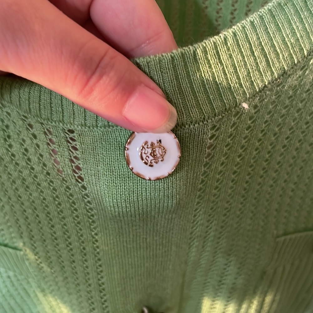 Green Round Neck Openwork Pullover - image 2